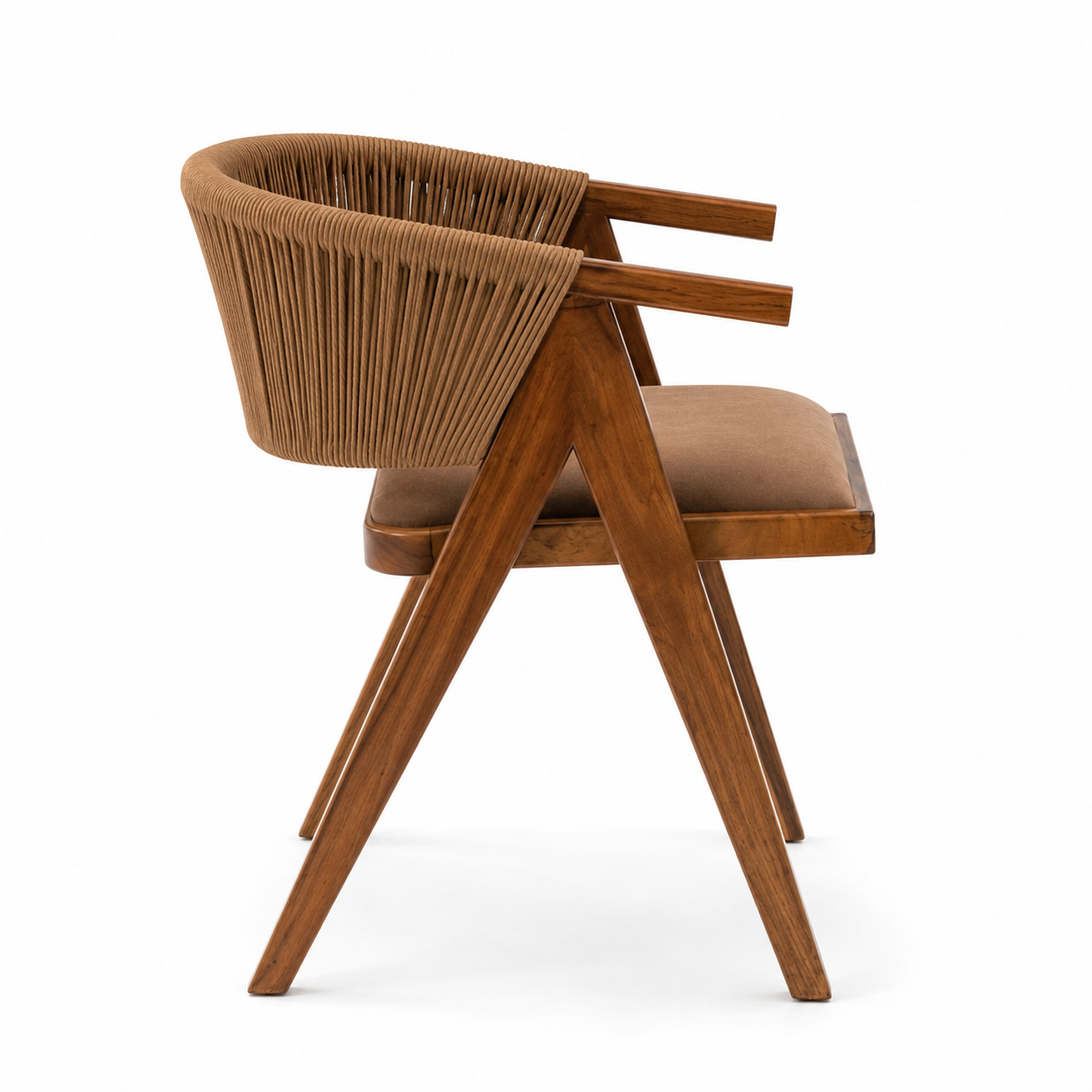 Wooden chair with woven backrest on a white background