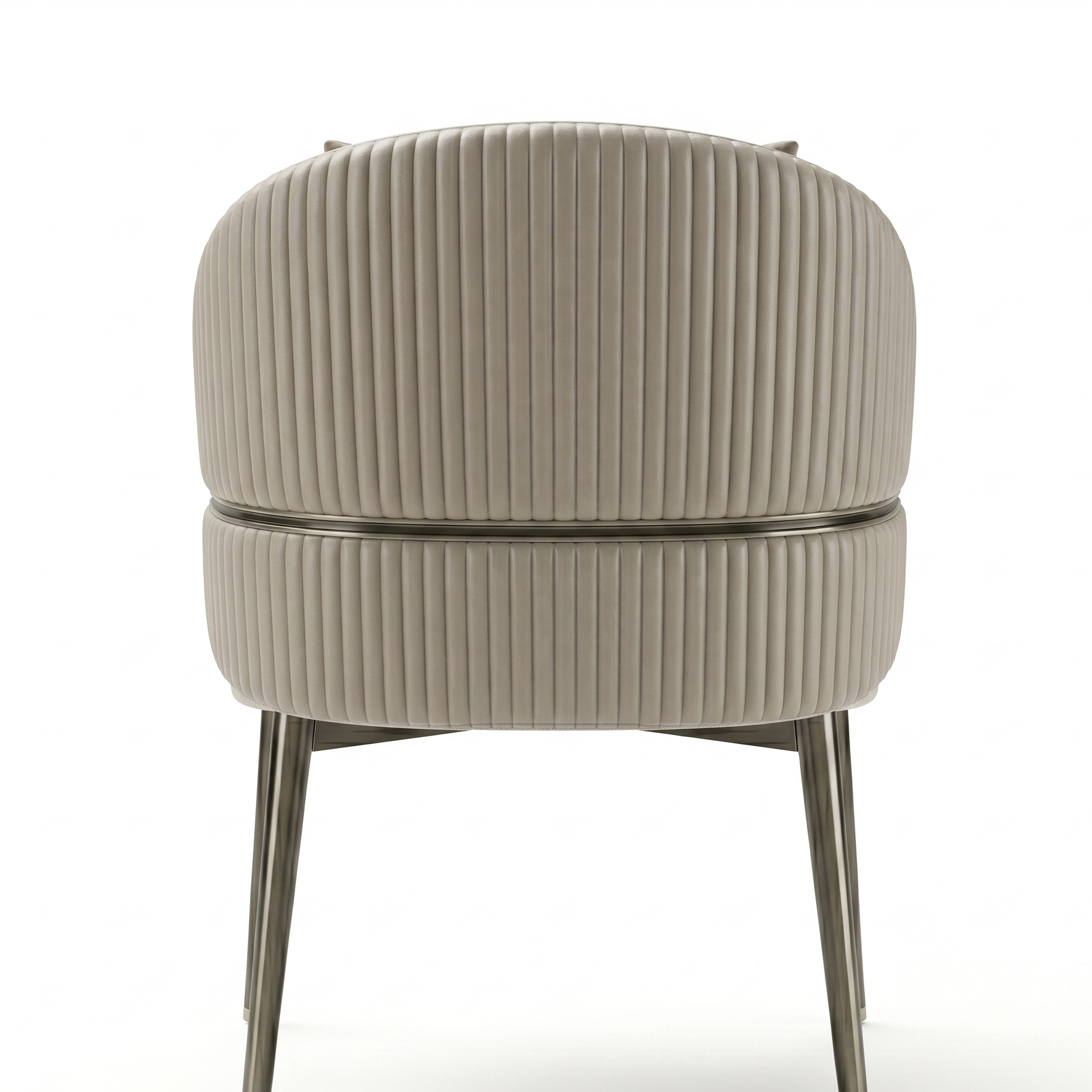 Beige ribbed armchair with metal legs on a white background