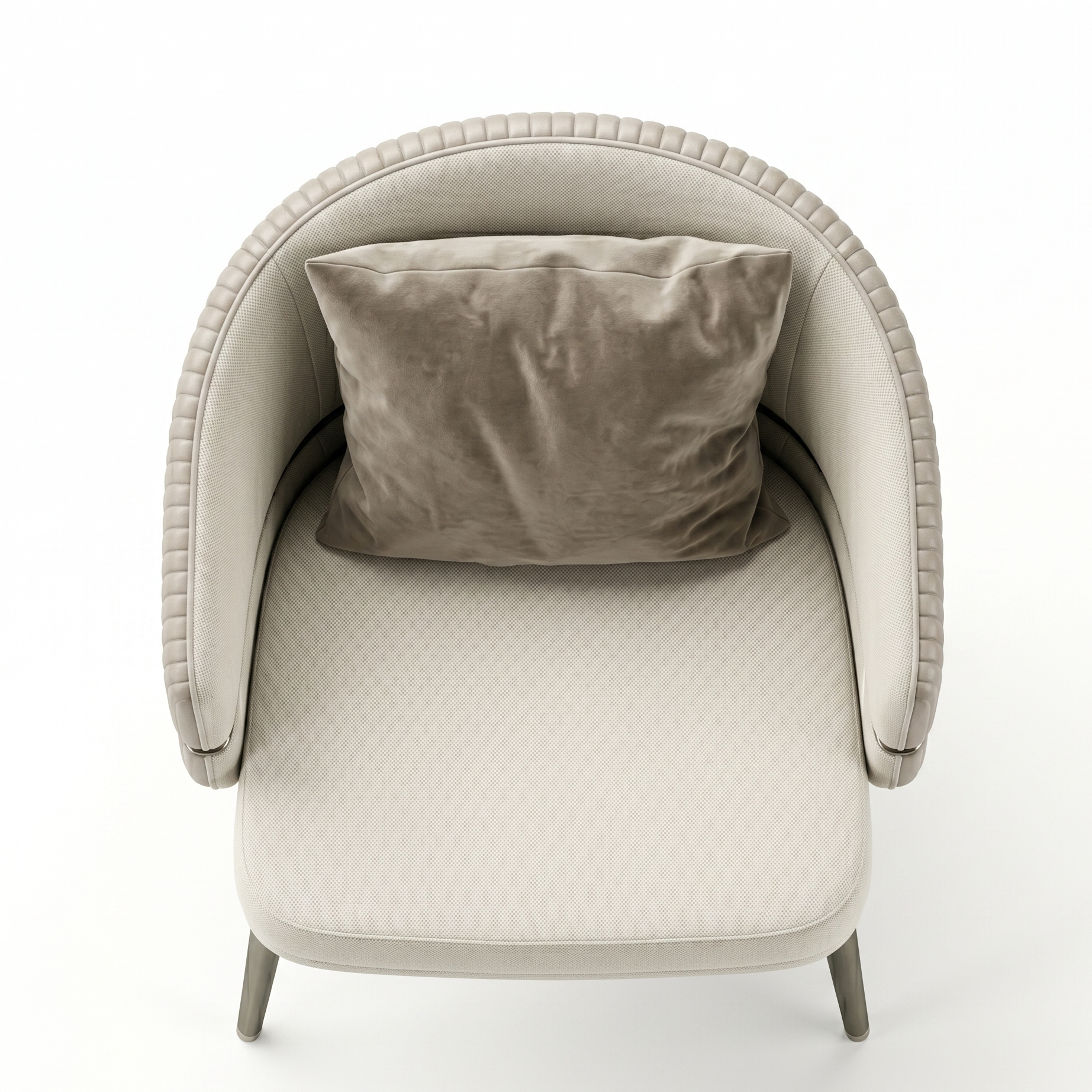 Beige armchair with a brown pillow on a white background