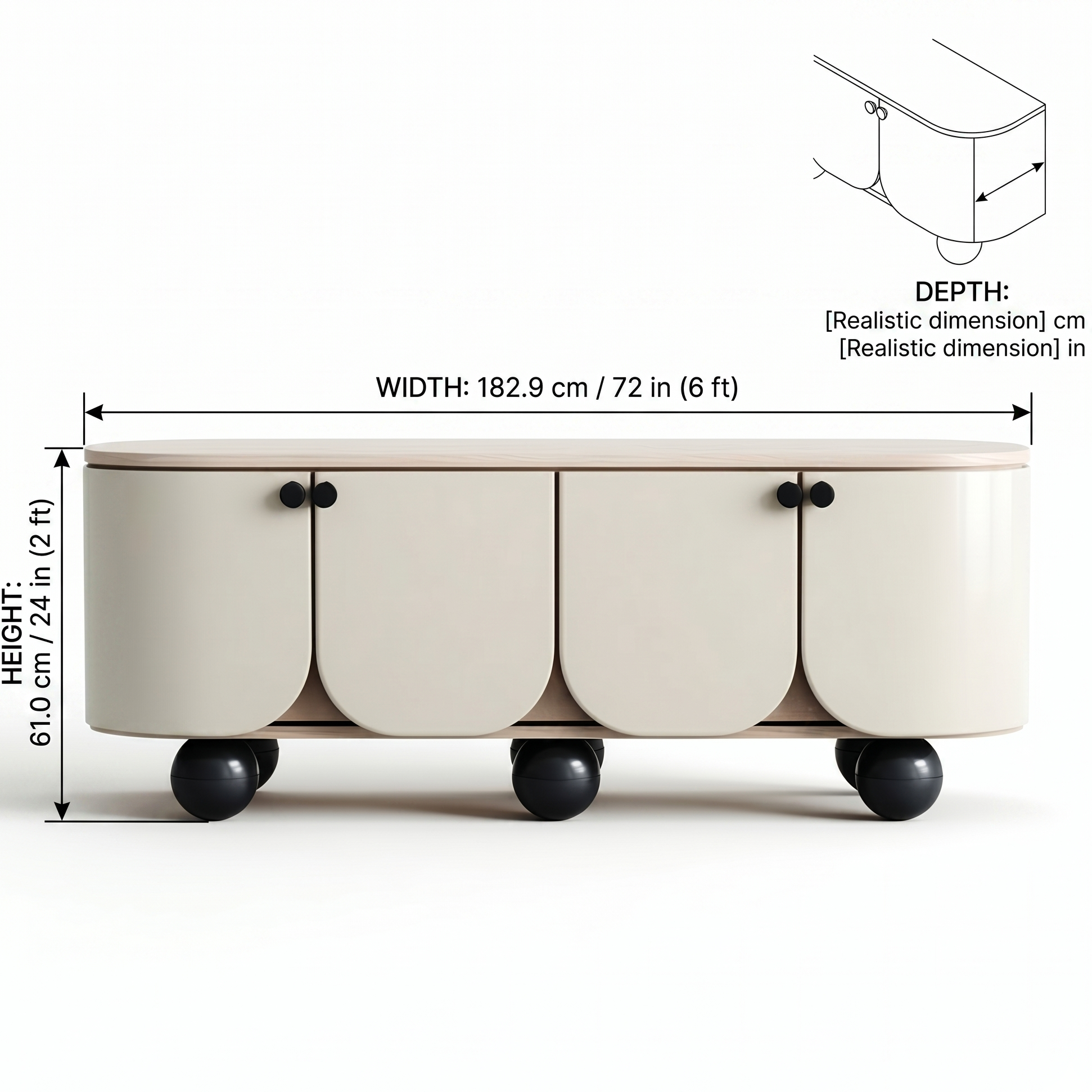Measurement chart of a storage bench with dimensions on a white background