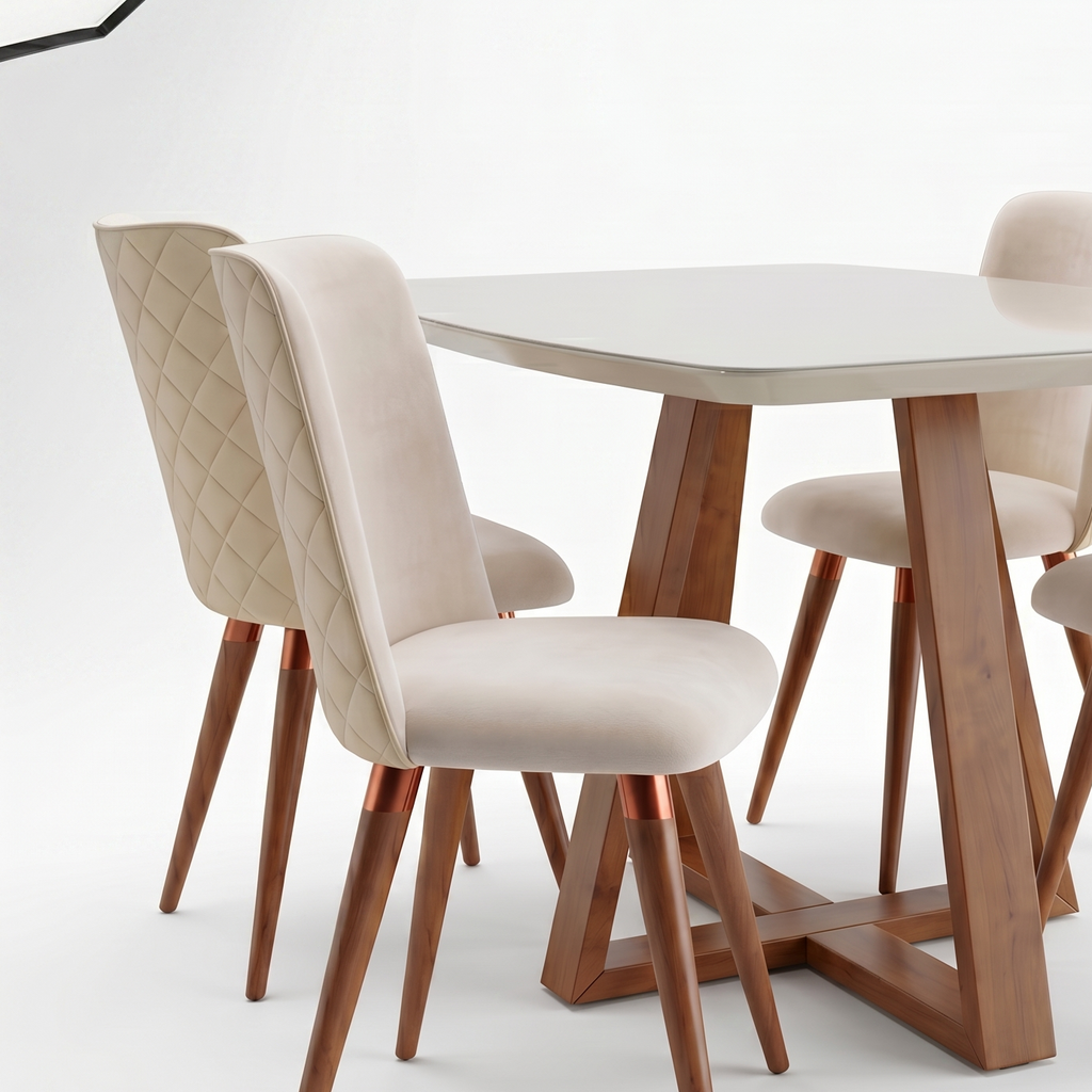 Dining table with four chairs on a white background