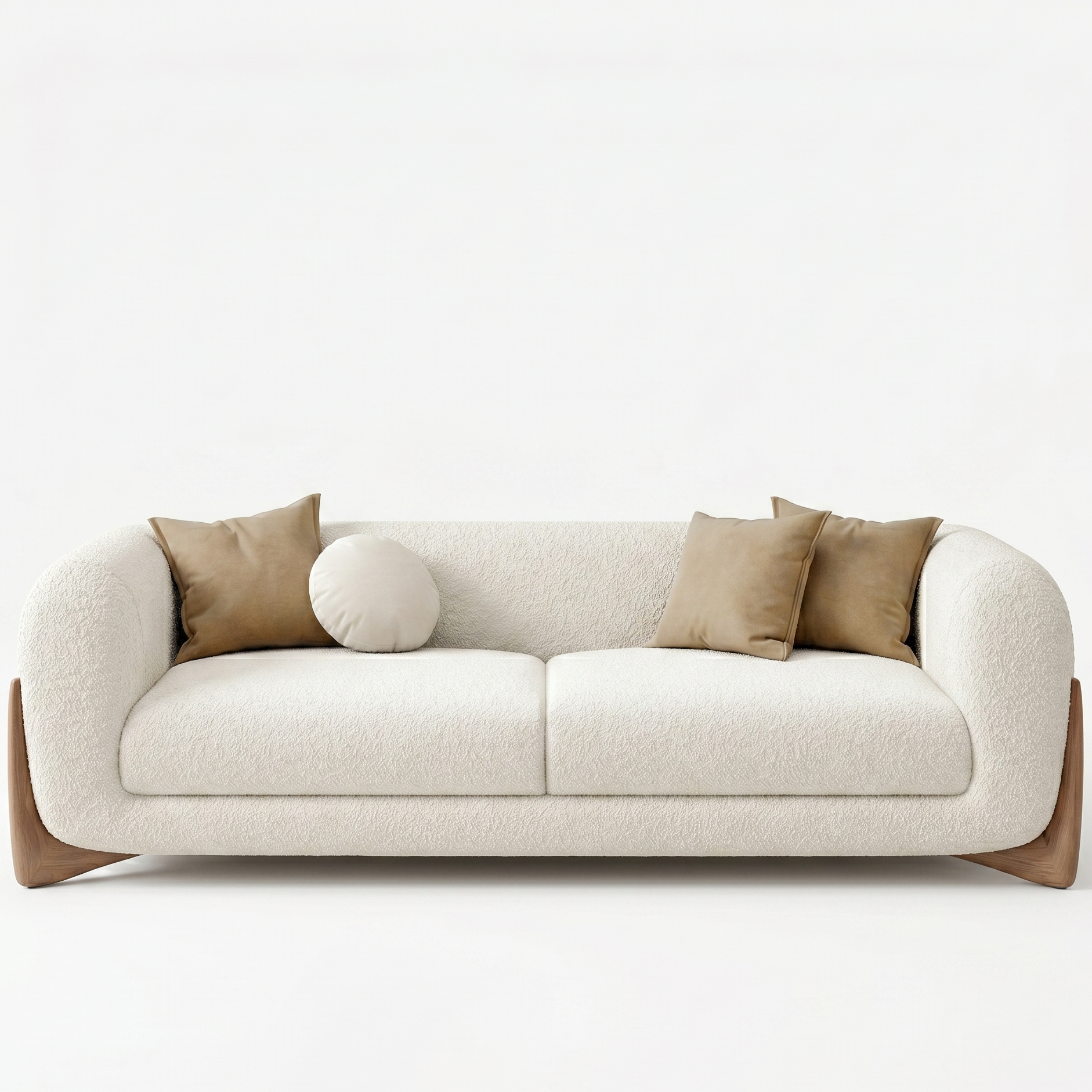 Beige sofa with brown cushions on a white background