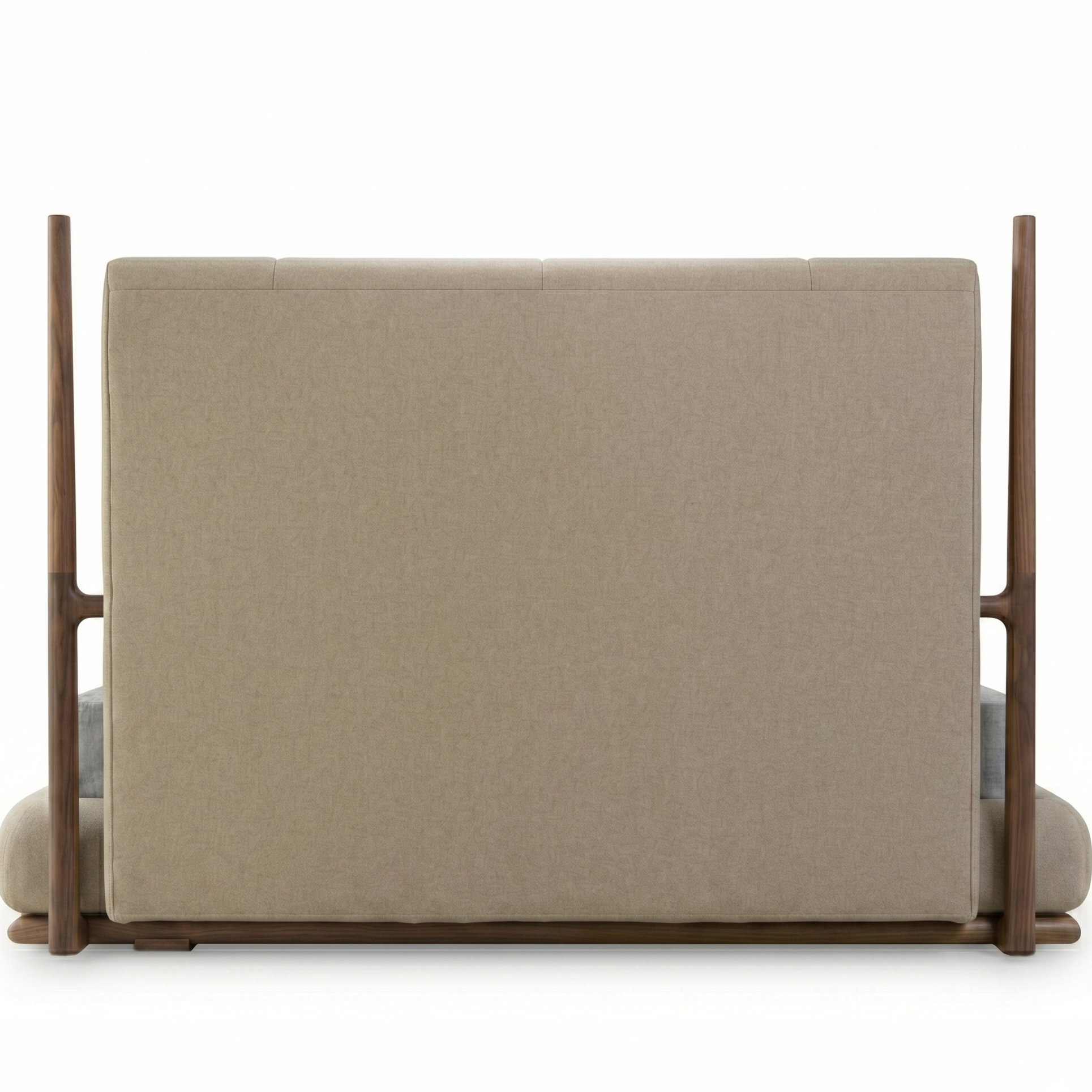 Beige upholstered headboard with wooden frame on a white background