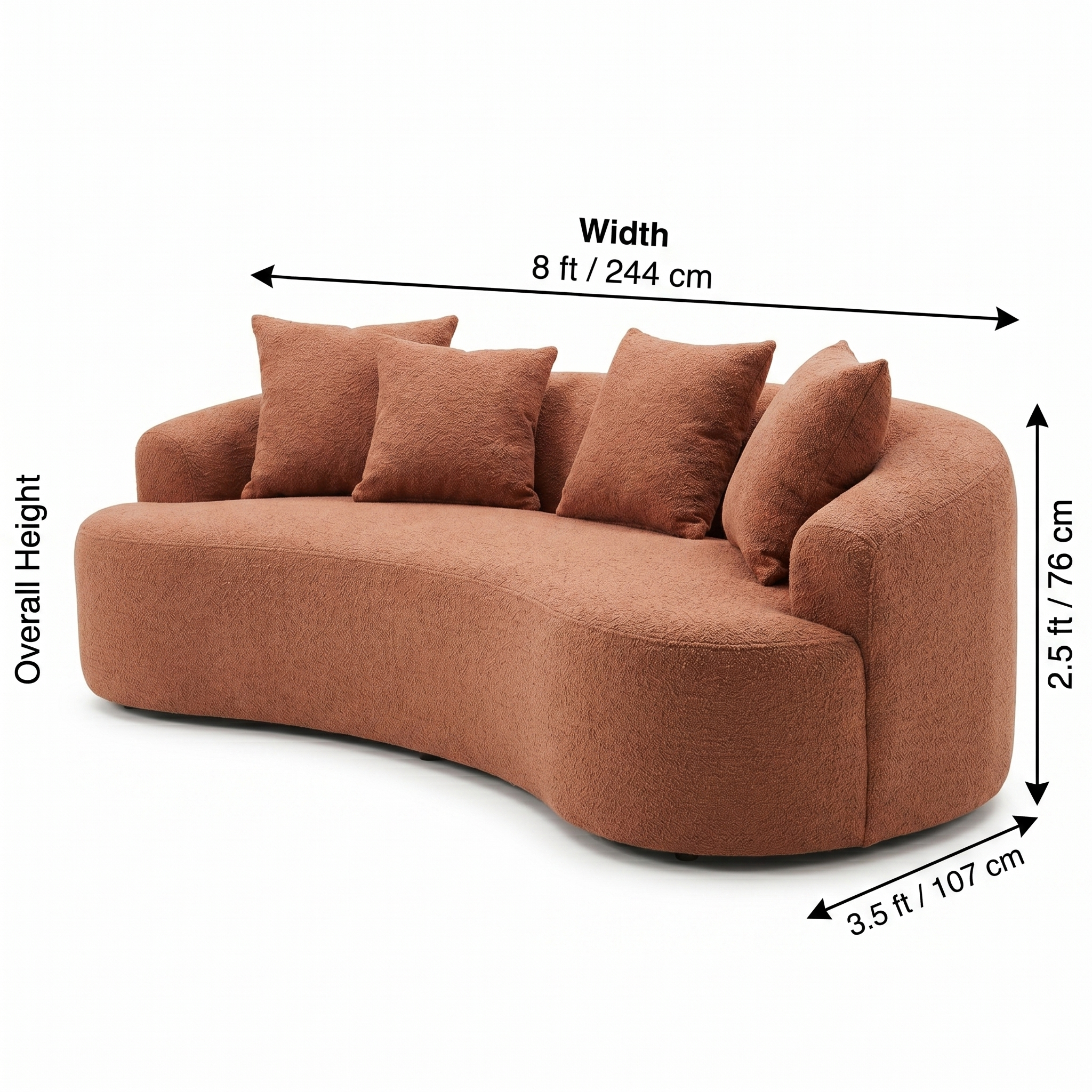 Aura Curved Bouclé Sofa – Terracotta Earth