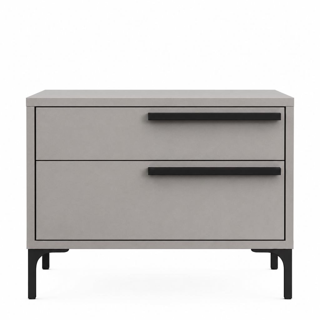 Grey Modern 2 Drawer Bedside Table
