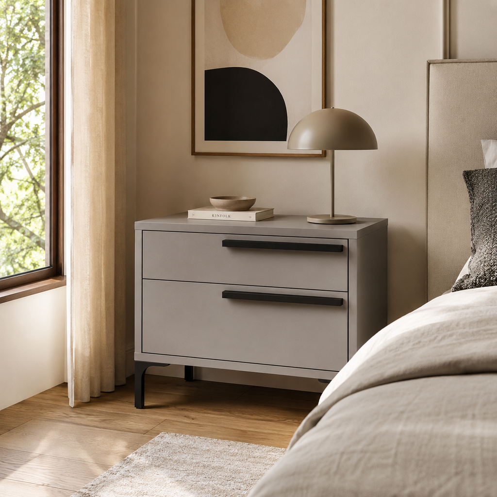 Grey Modern 2 Drawer Bedside Table