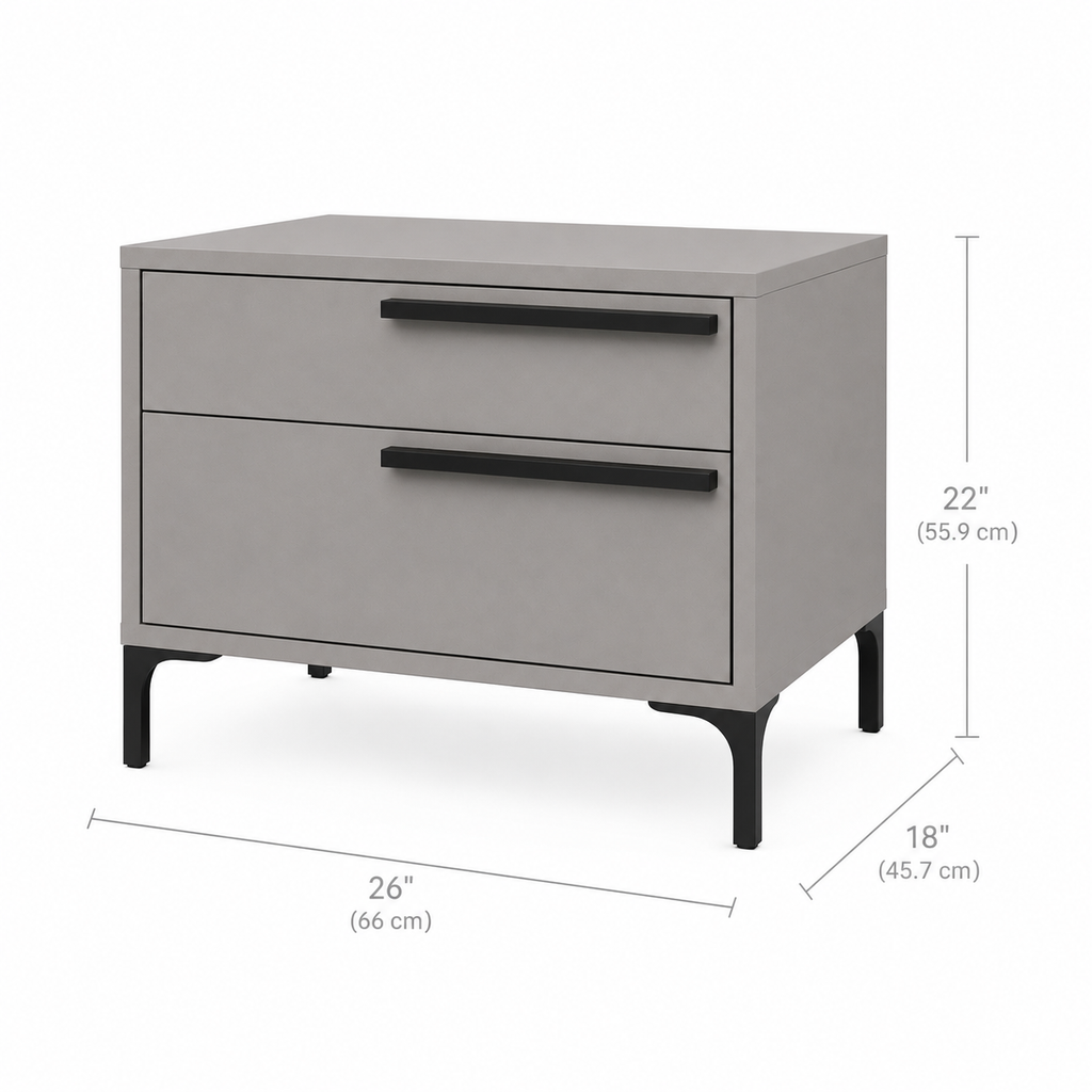 Grey Modern 2 Drawer Bedside Table